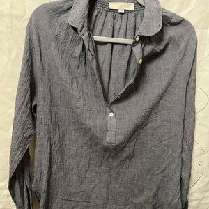 LOFT Blue-Gray Textured Button-Down Pullover Shirt